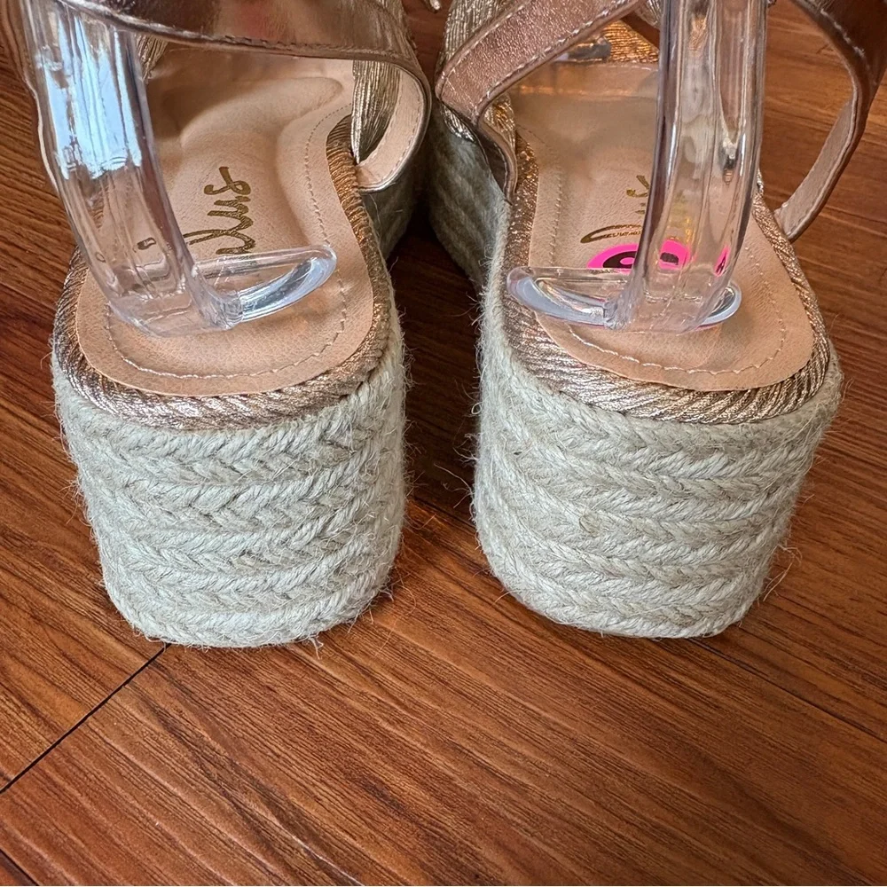 Lulus Rayanna Rose Gold Espadrille Platform Sandals 8